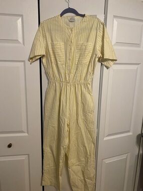 Cotton Jumpsuit - Yellow and White Striped